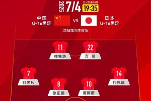 中國U-16男足 VS 日本U-16男足，中國隊(duì)首發(fā)陣容
