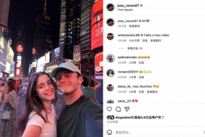 ??????????俊男靚女！內(nèi)維斯曬與明星女友夜游紐約合照