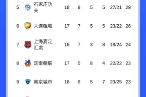 中甲積分榜：遼寧鐵人繼續(xù)領跑，銅梁龍第二&領先第三9分