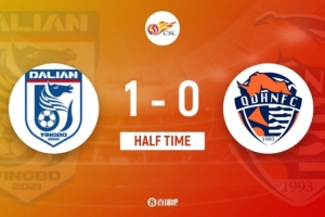 半場-大連英博1-0青島海牛 呂焯毅精彩弧線助攻拉布亞德鏟射破門