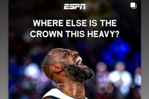 巴黎奪金一周年！ESPN評詹姆斯：王冠之重??何處可比？后者轉(zhuǎn)發(fā)